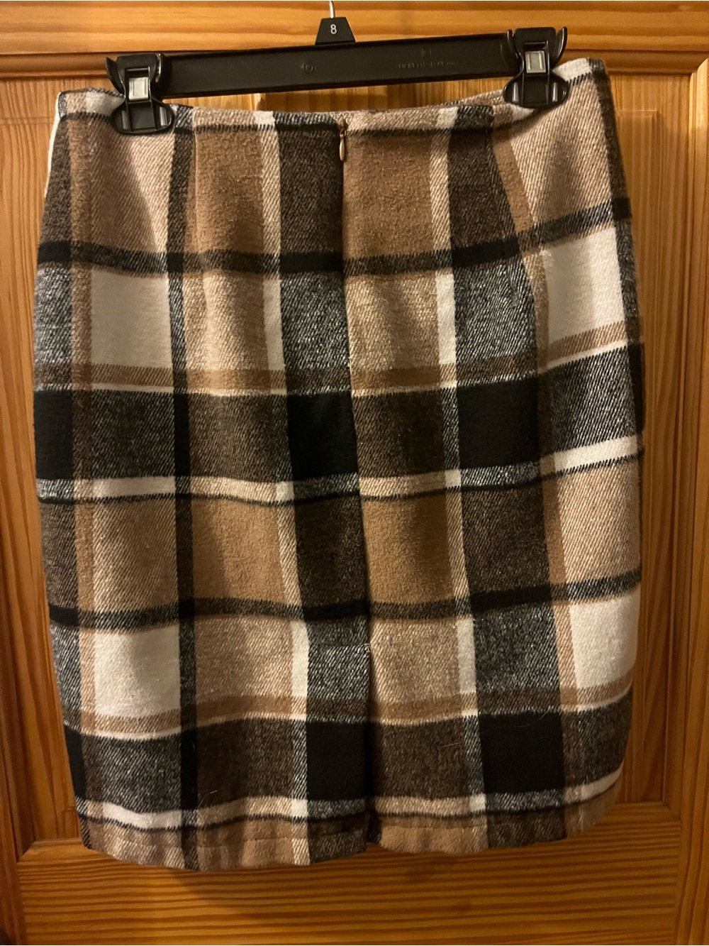 Plaid Wool-Blend Pencil Skirt in Brown and Black